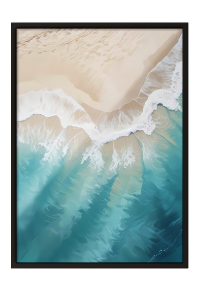 Zestia Μαύρο πλαισιωμένο πίνακα τοίχου με τιρκουάζ θέα στην παραλία – Διακόσμ...