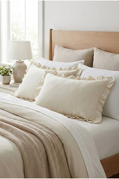 Mery Tekstil غطاء وسادة من الكتان الخام 100% قطن، قطعتان، مقاس 50×70 سم