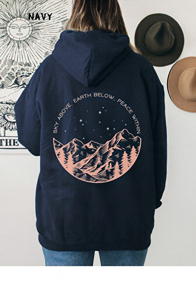 CLASSY.MODA Unisex supradimensionat cu glugă Peisaj de munte și grafică cu st...