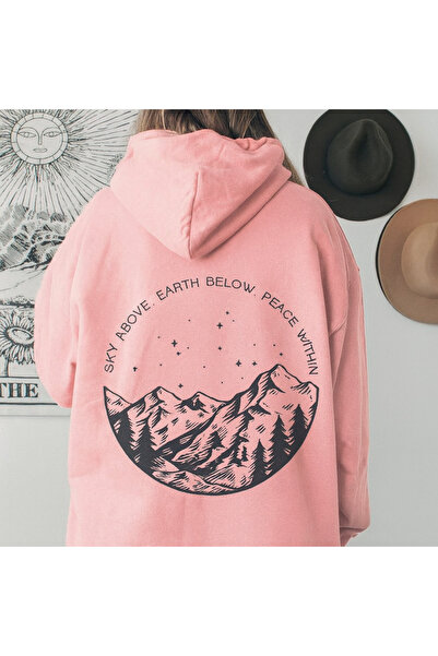 CLASSY.MODA Unisex supradimensionat cu glugă Peisaj de munte și grafică cu st...