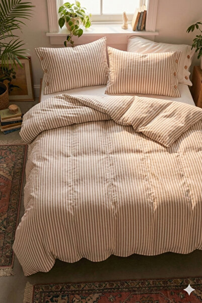 Morlay Pure |   Fine Line Double Duvet Cover Set - Oxford Design with Wooden Buttons - 200X240Cm