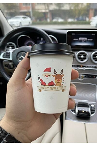 somcup som Cup 7 Oz (50 ADET) yeni yıl özel (50 adet bardak + 50 adet kapak) 1. Kalite Karton Bardak