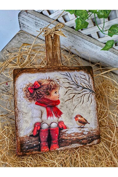 buraxe Kış temalı,çay kahve sunumu için ,hediyelik sunum tahtası,sap dahil 20...