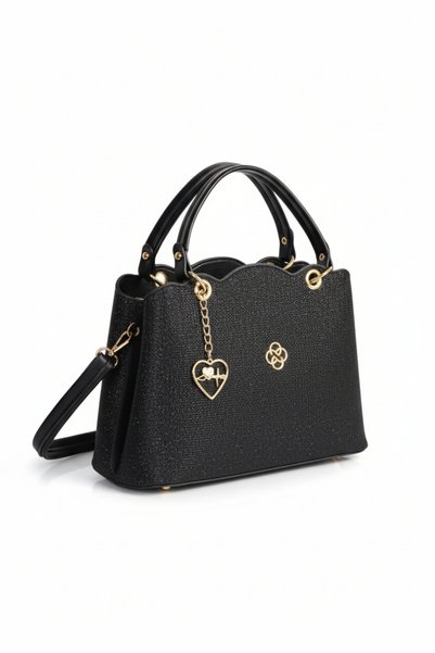 pololiza Glittery Textured Daily Shoulder and Handbag with Gold Accessories, Fully Lined, Adjustable Strap, Mother