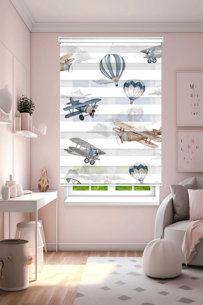 Perdecizade (ENXBOY)HELİKOPTER DİJİTAL BASKILI ZEBRA PERDE-COCUK ODASI-STOR P...