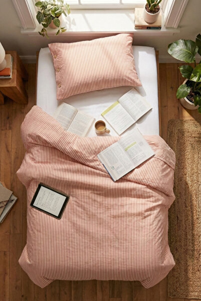 Morlay Pure |   Fine Striped Single Duvet Cover Set - Oxford Pillow with 3 Wooden Buttons - 160X240Cm