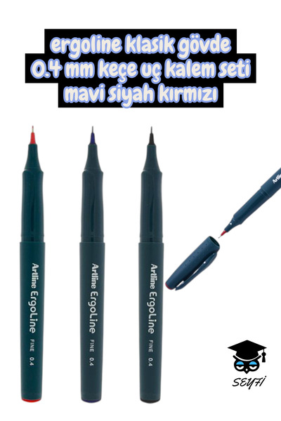 SEYFİKİRTASİYE artline ergoline klasik gövde keçe uç kalem seti mavi siyah kı...