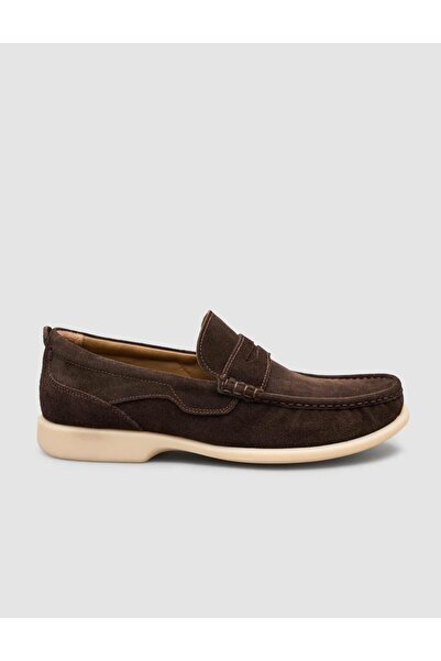 Cabani Genuine Suede Leather Laceless Brown Men's Loafer Shoes