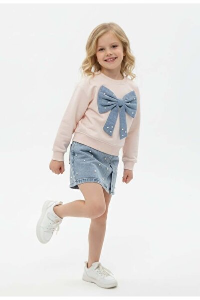 Pinkitokids طقم تنورة من الدنيم المرصع وسترة رياضية للفتيات