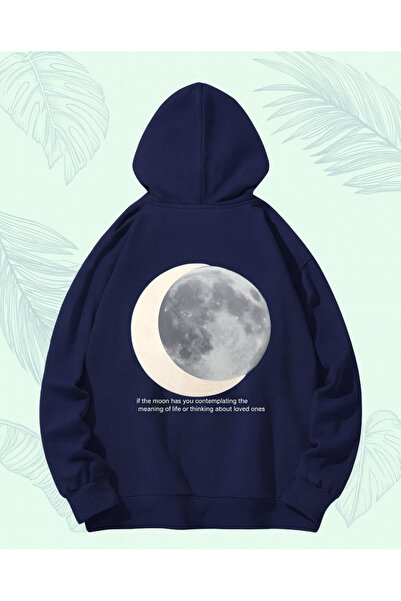 CLASSY.MODA سويت شيرت للجنسين قصة فضفاضة بغطاء رأس Moon Phases مطبوع مينيمال ...