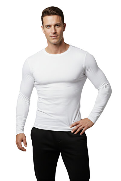 DeepSEA Ανδρικό λευκό μακρυμάνικο φούτερ με λαιμόκοψη 2300423