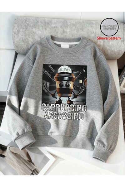 No Plan Boys' Cappuccino Assassino Printed Circular Neck Sweatshirt