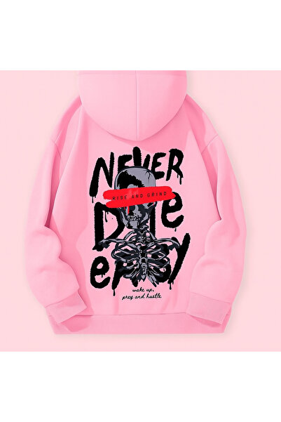 CLASSY.MODA Hanorac unisex supradimensionat cu glugă Never Die Rise and Grind...