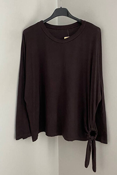 AYASOFYA OTANTIK Women's Italian Navy Blue Round Neck Side Ring Lace Detail Knitwear Blouse Sweater