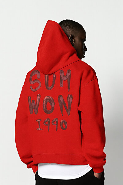 CLASSY.MODA Unisex oversized με κουκούλα SUM WON 1990 Στάμπα με τύπωμα Φούτερ...