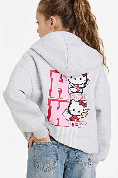 DeFacto Girl's Hello Kitty Oversized Wide Fit Hooded Back Printed Inside Soft Furry Sweatshirt G6354