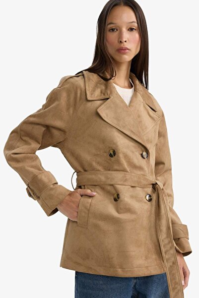 DeFacto Regular Fit Smokin Yaka Kuşaklı Süet Trençkot G5069AX25CW