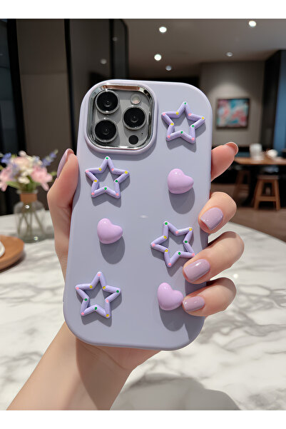 TechTrove غطاء سيليكون متوافق مع هاتف آيفون 14 برو ماكس مع تصميم نجمة وقلب ثل...