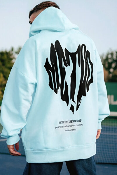 CLASSY.MODA Φούτερ Unisex oversized με κουκούλα Metro Font με τύπωμα Streetwe...