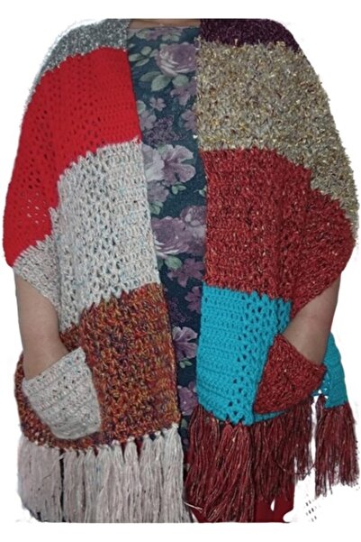 eL&Ma Design El Örgüsü Cepli Çok Renkli Kadın Şal Atkı