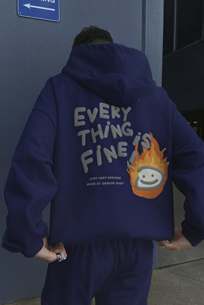 CLASSY.MODA Unisex oversized με κουκούλα Everything Is Fine Στάμπα και Φλόγα ...