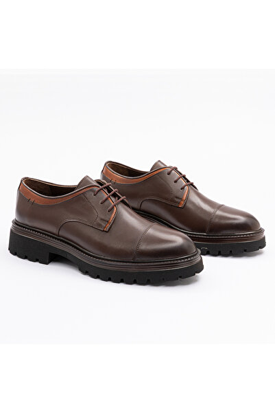 YT AYAKKABI Erkek Kahverengi Deri Kalın Tabanlı Klasik Ayakkabı