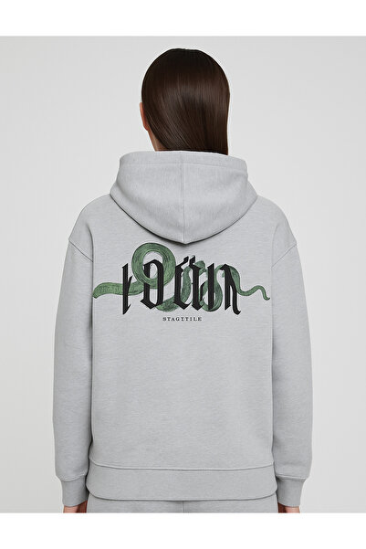 CLASSY.MODA Φούτερ Unisex oversized με κουκούλα με σχέδιο φιδιού και κείμενο ...