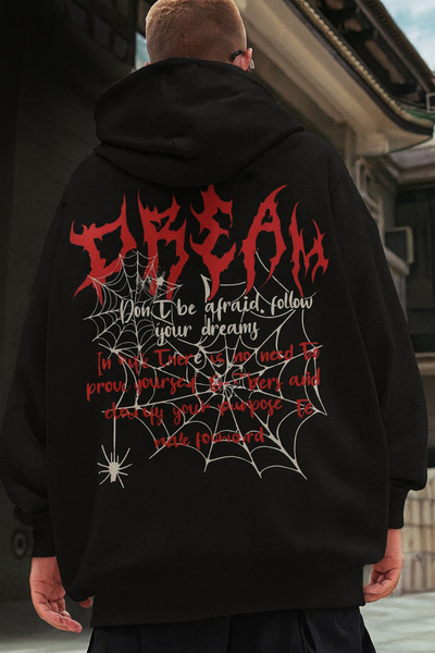 CLASSY.MODA Φούτερ Unisex oversized με κουκούλα Dream Lettering Spider Web an...