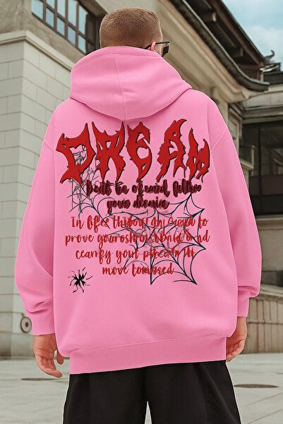 CLASSY.MODA Φούτερ Unisex oversized με κουκούλα Dream Lettering Spider Web an...