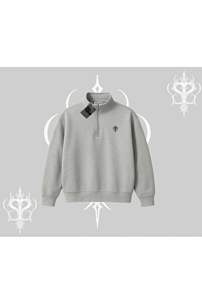 Tarzsokak سويت شيرت أبيض بسحاب نصفي بشعار مخصص