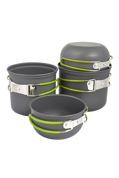 HALAMODO طقم أواني طهي مكون من 4 قطع للتخييم مع أدوات غير لاصقة