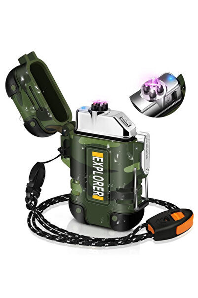 JOGAMS Waterproof Dual Arc Electric Lighter USB Rechargeable Windproof Plasma Lighter for Outdoor Camping