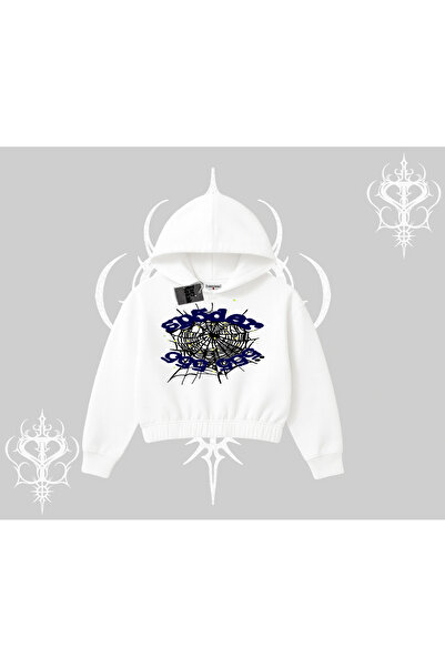 Tarzsokak Λευκό Crop Φούτερ με Κουκούλα Sp55der