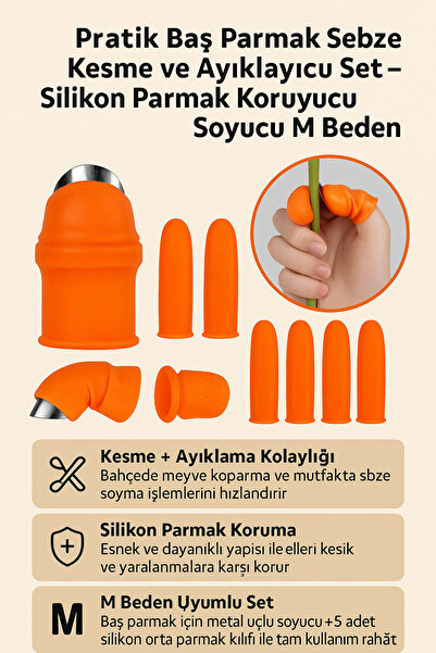 Hane Dostu Pratik Baş Parmak Sebze Kesme ve Ayıklayıcı Set – Silikon Parmak K...