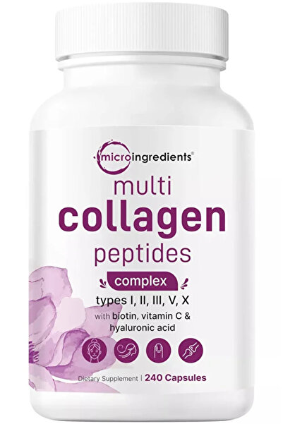 Micro ingredients Multi Collagen Pills 240 Capsules | Type I, II, III, V, X-Hydrolyzed Vitamin C Hair Skin,Nail