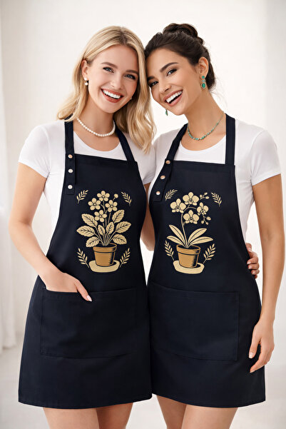 Hulganz طقم مريلة مطبخ من قطعتين، مقاومة للبقع، قماش طارد للماء، لا يتلاشى، مطبوعة بزهور الأوركيد البنفسجية