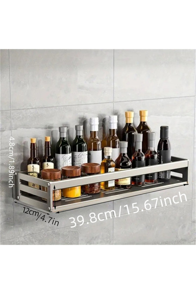 choice2 رف توابل جداري من الألومنيوم الرمادي عيار 40، متعدد الاستخدامات، رف أدوات مطبخ، خطافات للمطبخ