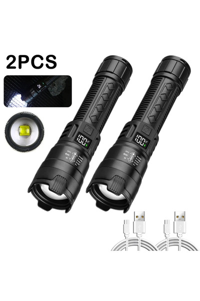 Choice مصباح يدوي P900 ثنائي عالي الطاقة 2000 لومن مزود ببطارية مدمجة قابلة لإعادة الشحن عبر منفذ USB، ضوء قوي، تكتيكي