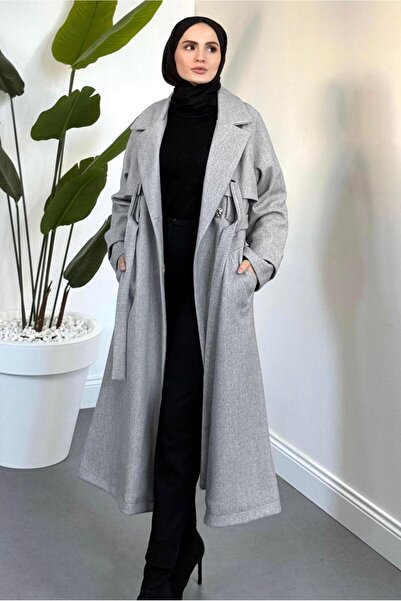 TRENDTESETTÜR KADIN GRİ KUŞAKLI KABAN T 4626
