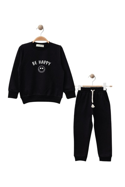 Bebolly Set de trening pentru băieți Swea tricou de tranziție Daily Be Happy Smiling Face cu imprimeu 1-6 ani Negru