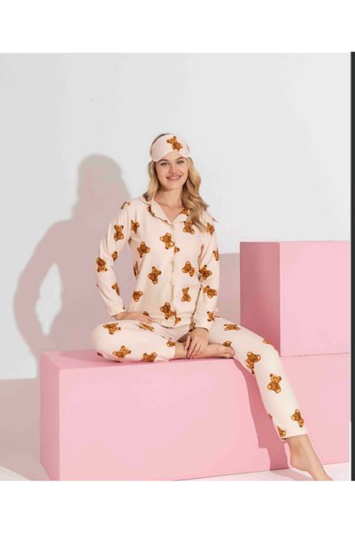 Tarık Women's Cream Suede Long Sleeve Pajama Set