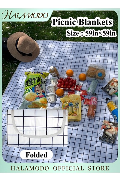 HALAMODO Large Picnic Blankets 59"x 59" Waterproof Foldable Blankets Gingham ...