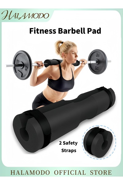 HALAMODO Fitness Barbell Pad with 2 Non-slip Fixing Straps Foam Sponge Squat Bar Cushion Pad Hip Thrust Pad S