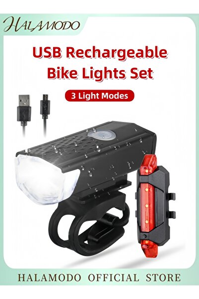 HALAMODO USB Rechargeable Bike Lights Set Ultra-Bright LED Front Headlight and Rear Taillight Waterproof Cycl