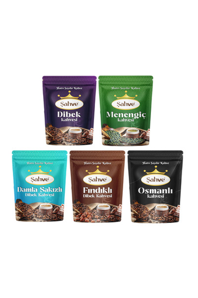 ŞAHVE 5'li set Osmanlı kahve - Dibek kahve - Menengiç kahvesi - Damla sakızlı...