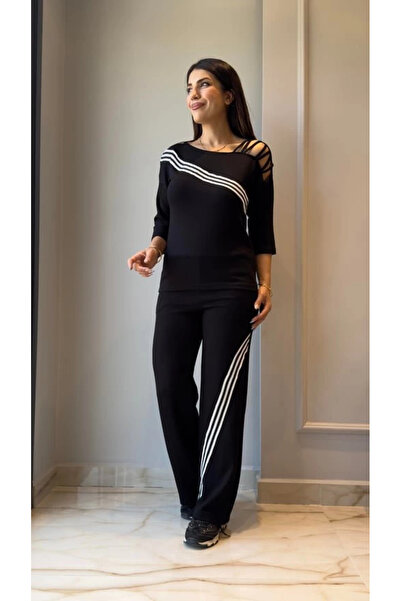 nedo7 Women's Long Sleeve Three Quarter Sleeve One Shoulder Cross Striped Det...