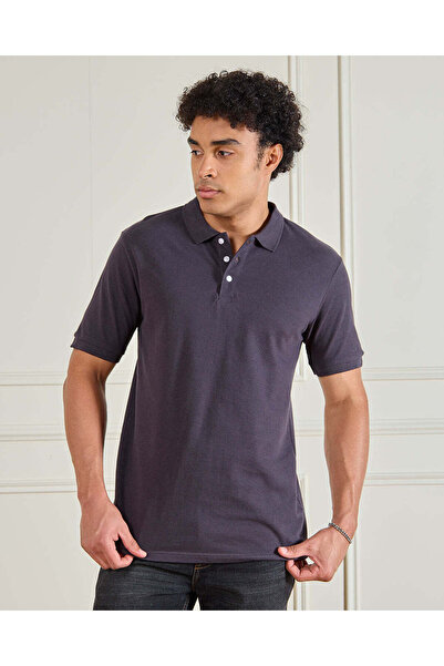 REDTAG Men Charcoal Plain Classic Polo Shirt