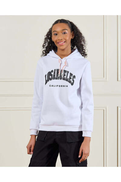 REDTAG Senior Girls White Hoody Sweatshirt
