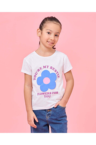 REDTAG تي شيرت أبيض مطبوع للبنات