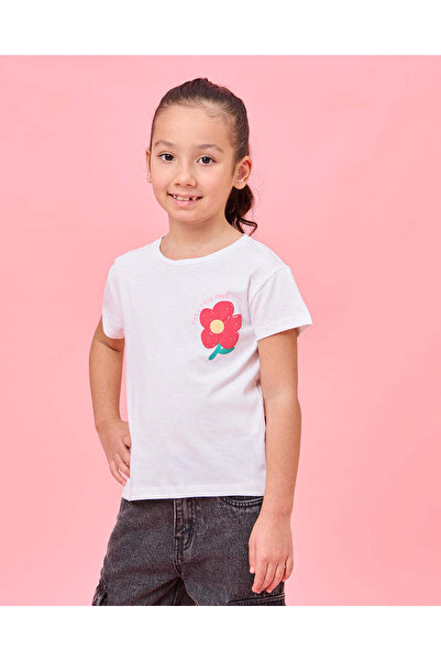 REDTAG تي شيرت أبيض مطبوع للبنات